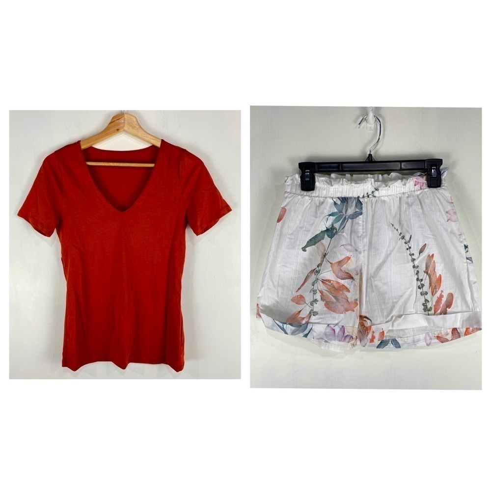 Intimissimi Bundle Lot Tee T- Shirt Floral‎ Print Shorts Pajama Set Size Small